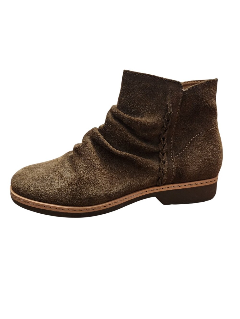 Earth Hilaree Cushioned Ruched Women's Casual Bootie Size 7 M Taupe Brown Suede
